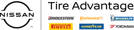 The Nissan Tire Advantage logo. The logo includes 6 tire brands: Bridgestone, Continental, Michelin, Pirelli, Good Year and Yokohama