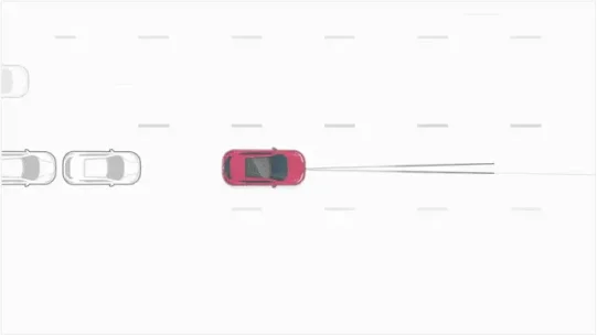 Dessin technique d’un véhicule Nissan détectant si le véhicule dévie de sa voie.